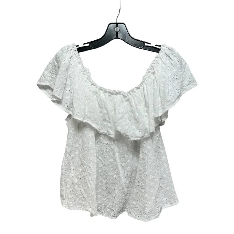 Casual Chic Looks Eyelet Top Short Sleeve By Shein In White, Size: 2x