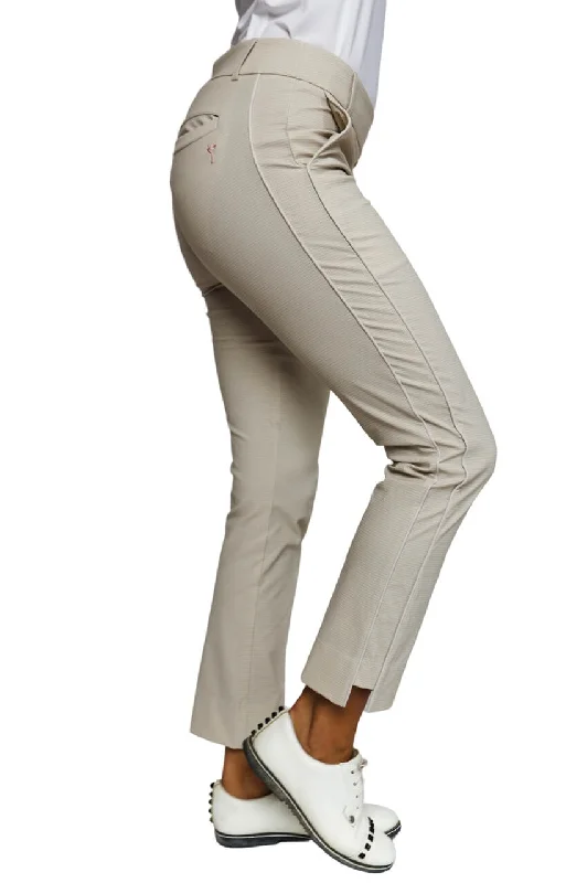 Comfortable Tops Khaki Houndstooth Stretch Ankle Pant