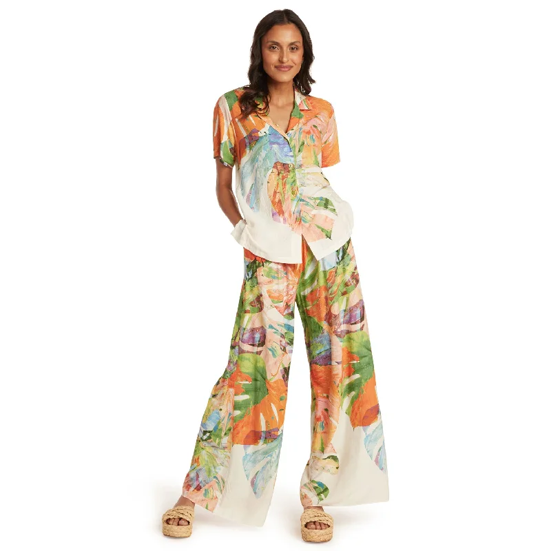 Floral Prints 'Akala (Pink) Long Wide Leg Pants - Monstera