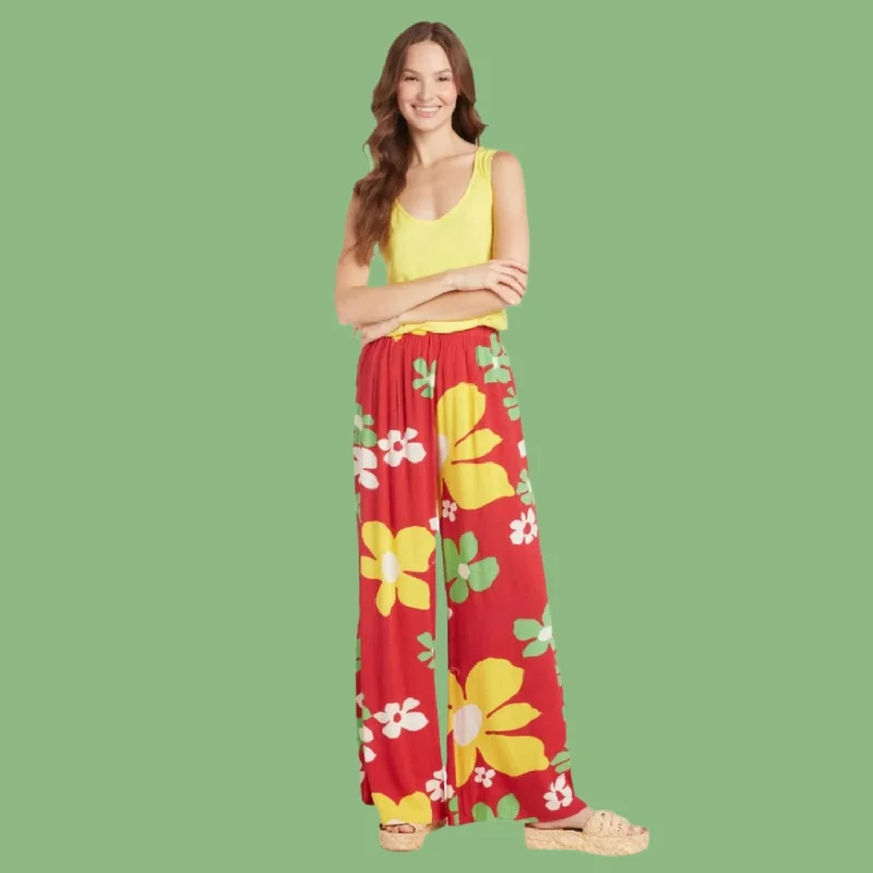 Classic Long Wide Leg Pants - Tradewinds Red