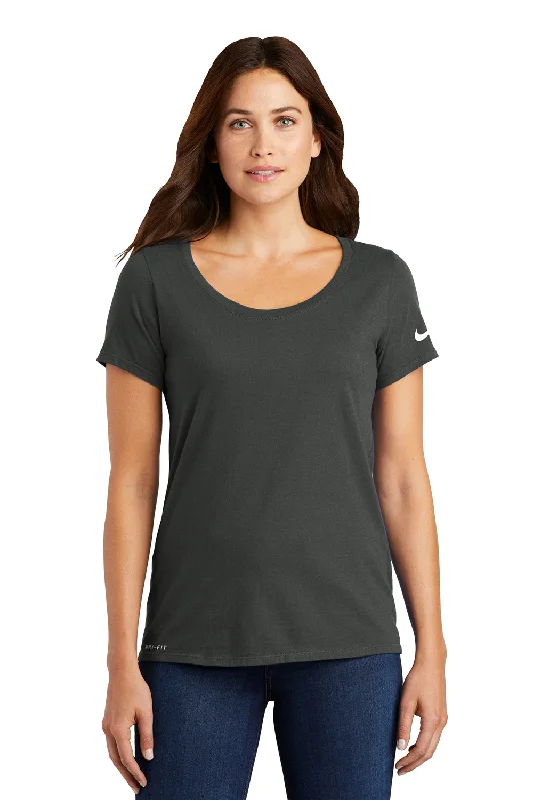 Elegant And Charming Nike Womens Dri-Fit Moisture Wicking Short Sleeve Scoop Neck T-Shirt - Anthracite Grey Elegant And Charming Nike Womens Dri-Fit Moisture Wicking Short Sleeve Scoop Neck T-Shirt - Anthracite Grey