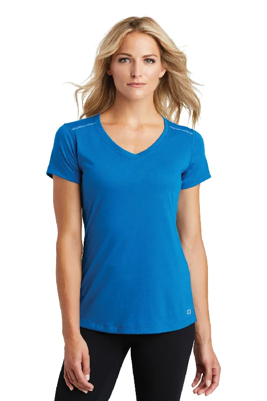 Minimal Style Ogio Womens Endurance Peak Jersey Moisture Wicking Short Sleeve V-Neck T-Shirt - Bolt Blue