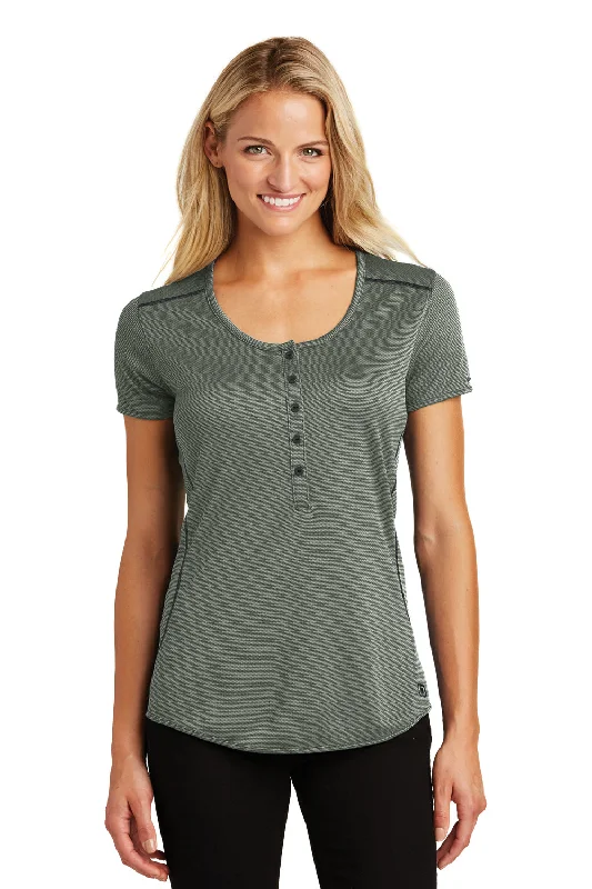 Soft Comfort Wear Ogio Womens Orbit Moisture Wicking Short Sleeve Henley T-Shirt - Blacktop/Gear Grey - Closeout