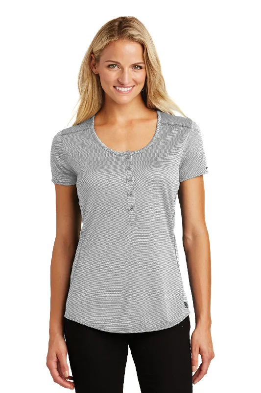 Trendy Comfort Wear Ogio Womens Orbit Moisture Wicking Short Sleeve Henley T-Shirt - Rogue Grey/White - Closeout