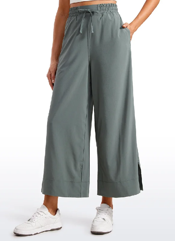 Comfortable Design Feathery-Fit Soft Wide Leg High Waisted Capri Pants with Pockets 25''