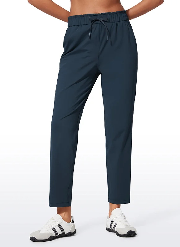 Mid-length Style Stretch Drawstring High Waist 7/8 Pants with Pockets 27''