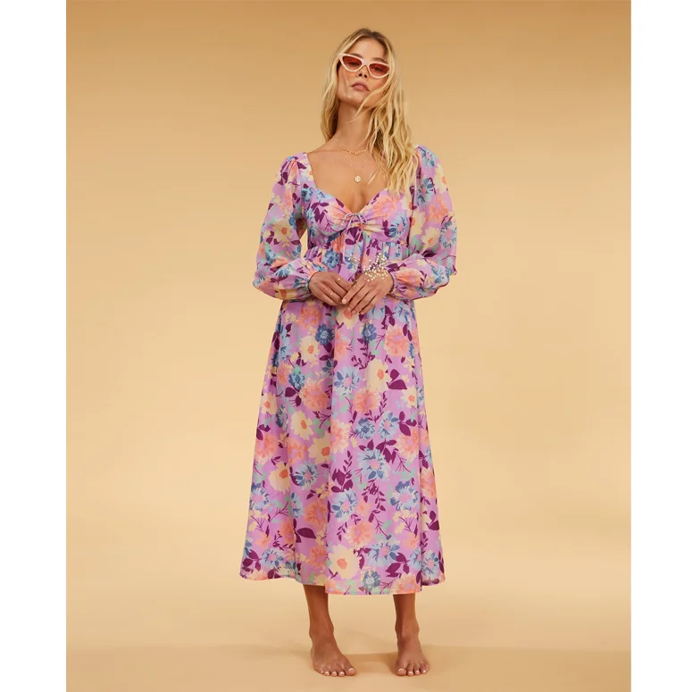 Exquisite Embroidery Salty Blonde x Billabong Paradise Love L/S Midi Dress