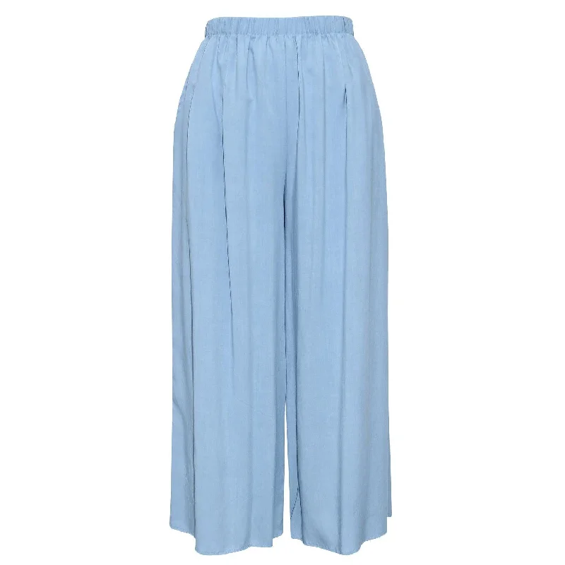 Classic And Versatile Solid Wide Leg Crop - Blue Gray