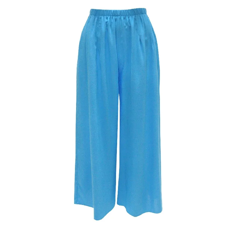 Cool Breeze At Night Solid Wide Leg Crop - Turquoise
