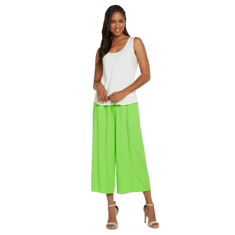 Innovative Design Solid Wide Leg Crop - Wasabi