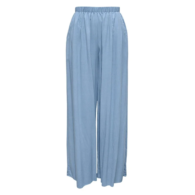 Soft And Comfortable Solid Long Wide Leg Pants - Blue Gray