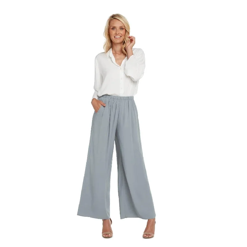 Loose Fit Solid Long Wide Leg Pants - Oyster