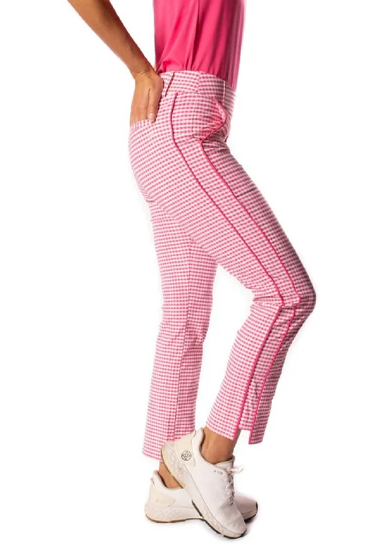 Casual Chic Looks Hot Pink/White Checkered Stretch Ankle Pant