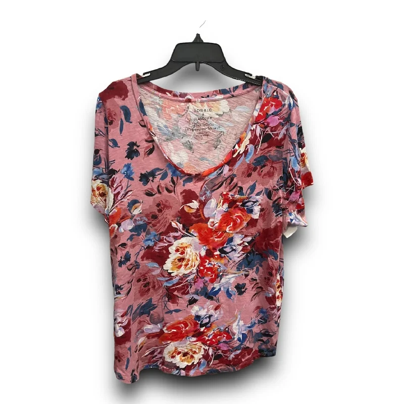 Autumn Selection Top Short Sleeve Basic By Torrid In Floral Print, Size: 2x