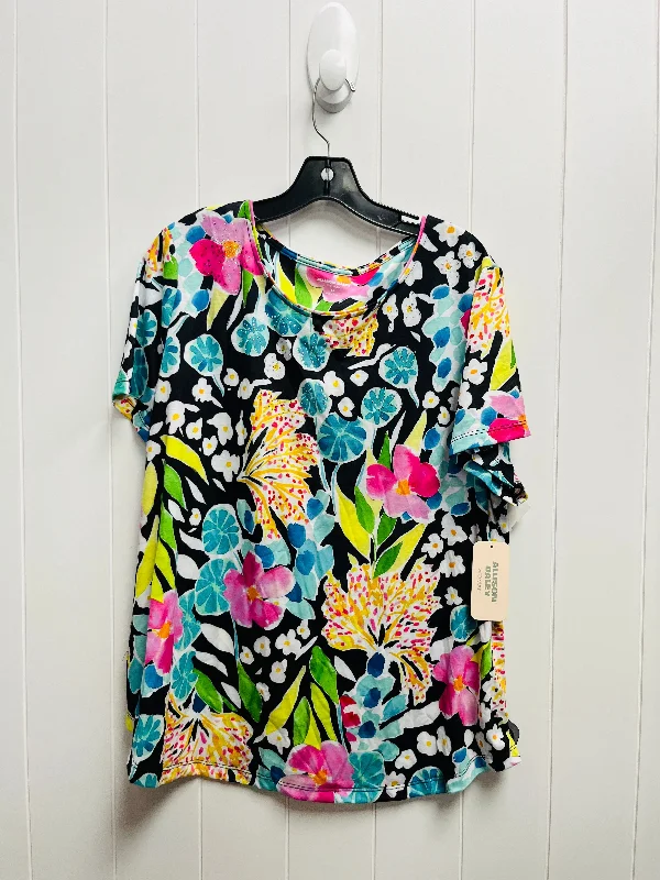 New Design Top Short Sleeve By Allison Daley In Black & Pink, Size: 1x