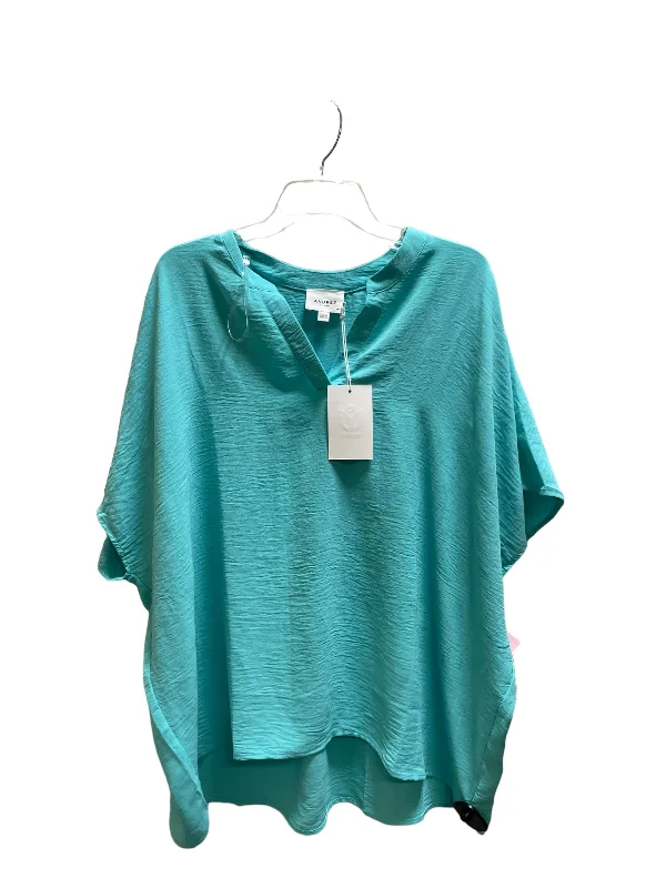 Elegant Wear Top Short Sleeve By Andree By Unit In Teal, Size: 1x