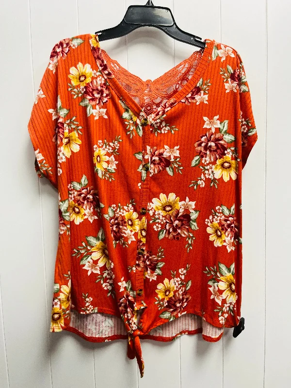 Classic Retro Top Short Sleeve By Bobbie Brooks In Orange & Yellow, Size: 2x