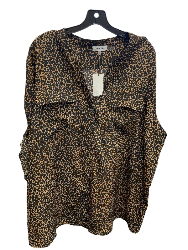 Multifunctional Style Top Short Sleeve By Calvin Klein In Animal Print, Size: 3x