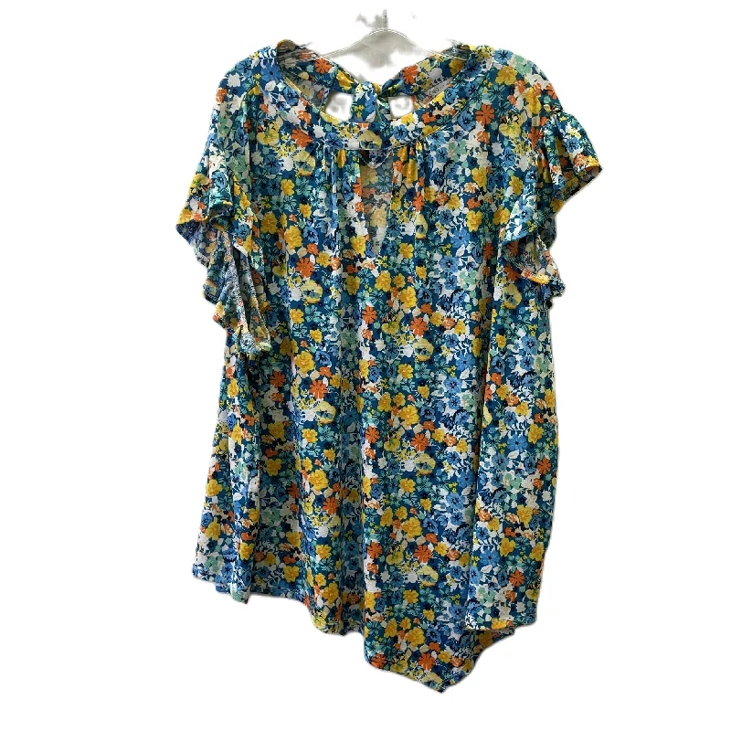 Relaxed Fits Top Short Sleeve By Cato In Floral Print, Size: 3x