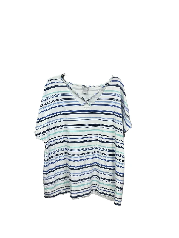 Carefree Style Top Short Sleeve By Chicos In Striped Pattern, Size: 2x
