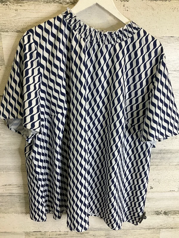 Elegant Fit Top Short Sleeve By Cmf In Blue & White, Size: 4x