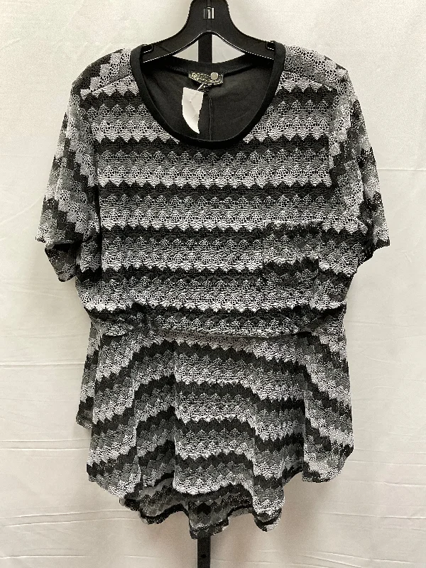Comfortable Wear Top Short Sleeve By Diane Gilman In Black & Grey, Size: 1x
