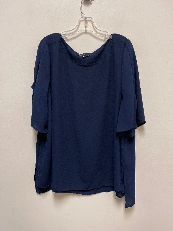 Layered Style Top Short Sleeve By Eloquii In Navy, Size: 3x