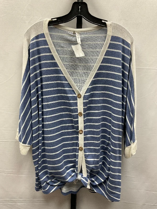 Trendy Comfort Top Short Sleeve By Emerald In Striped Pattern, Size: 3x