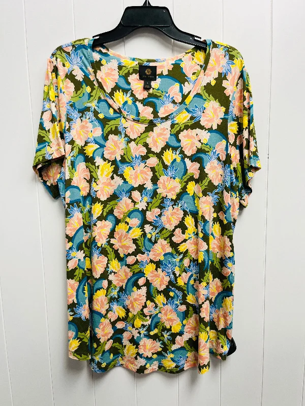 Loose Fit Top Short Sleeve By Jm Collections In Green & Orange, Size: 1x