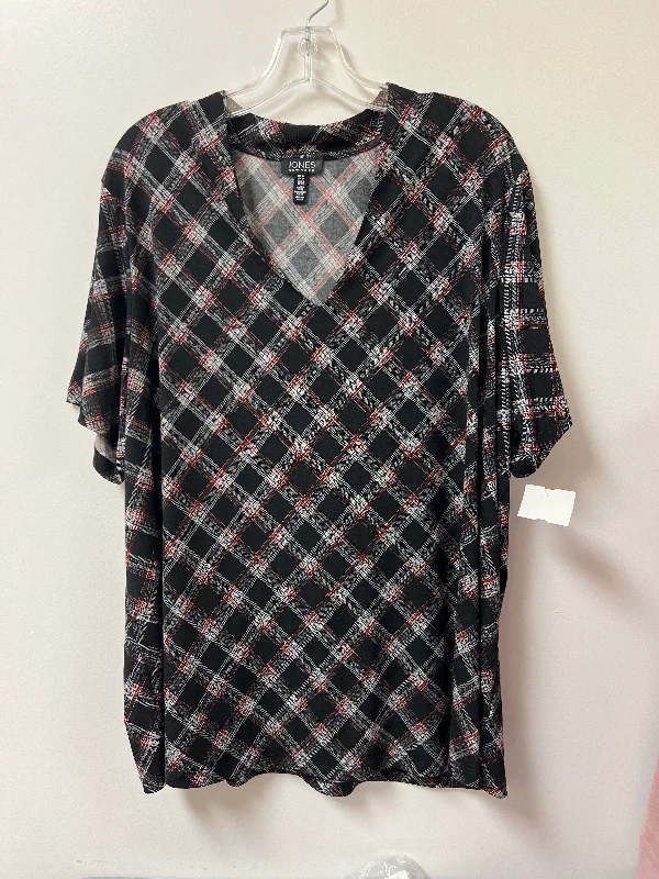 High-end Design Top Short Sleeve By Jones New York In Black & Red, Size: 3x