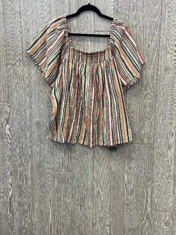 Knowledge And Elegance Top Short Sleeve By Joyspun In Striped Pattern, Size: 3x