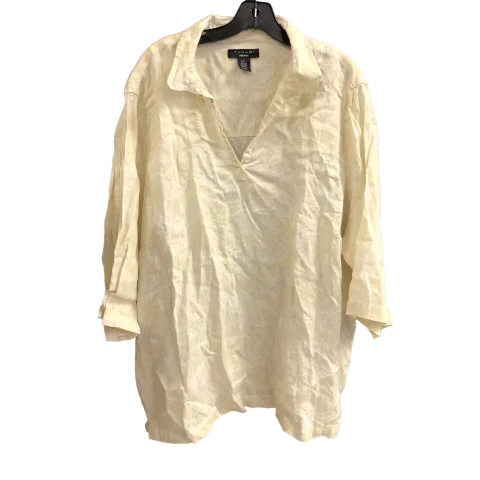 Personal Design Top Short Sleeve By Tahari By Arthur Levine In Cream & White, Size: 3x