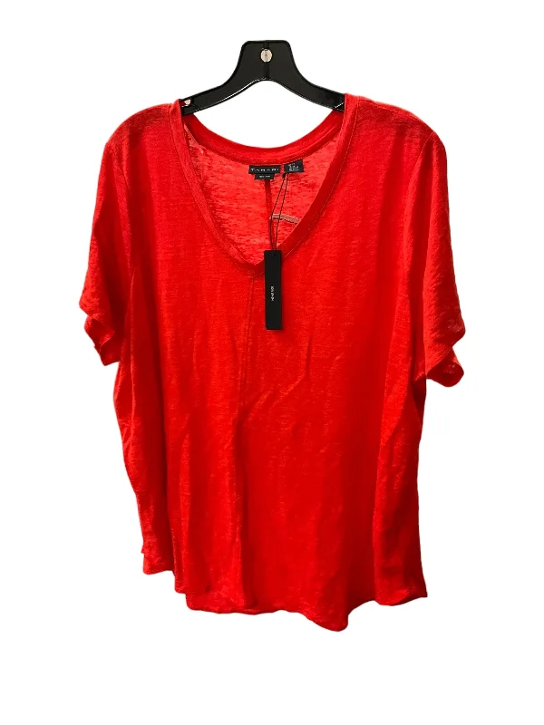 Trendy Comfort Wear Top Short Sleeve Designer By Tahari In Red, Size: 2x