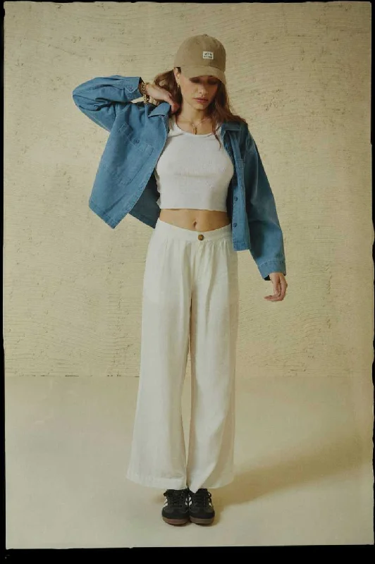 Single-shoulder Neck Design Vintage Linen Blend Wide Leg Pants