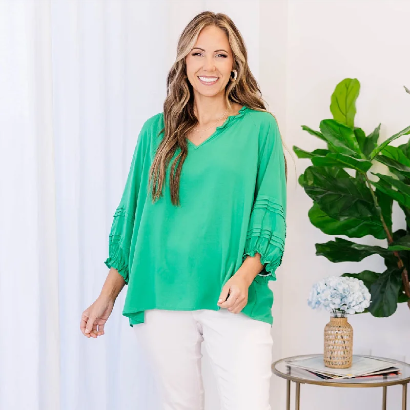 Slightly Flared Design Almost Ready Top, Kelly Green