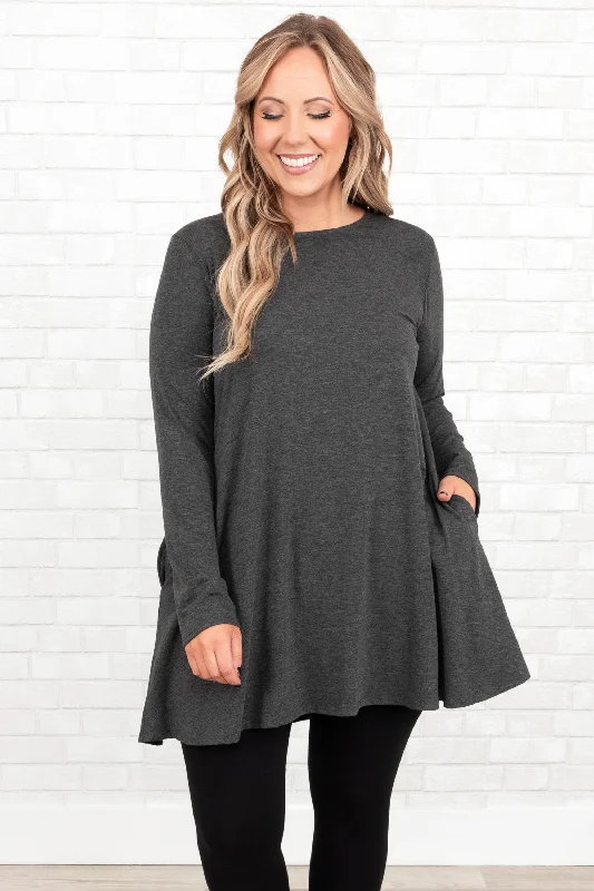 Sporty Wear As Long As You're Here Tunic, Charcoal