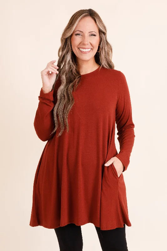 Casual Chic Outfits As Long As You're Here Tunic, Dark Rust