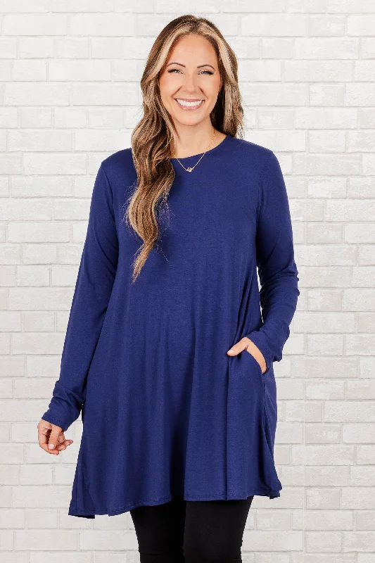 Urban Comfort As Long As You're Here Tunic, Light Navy
