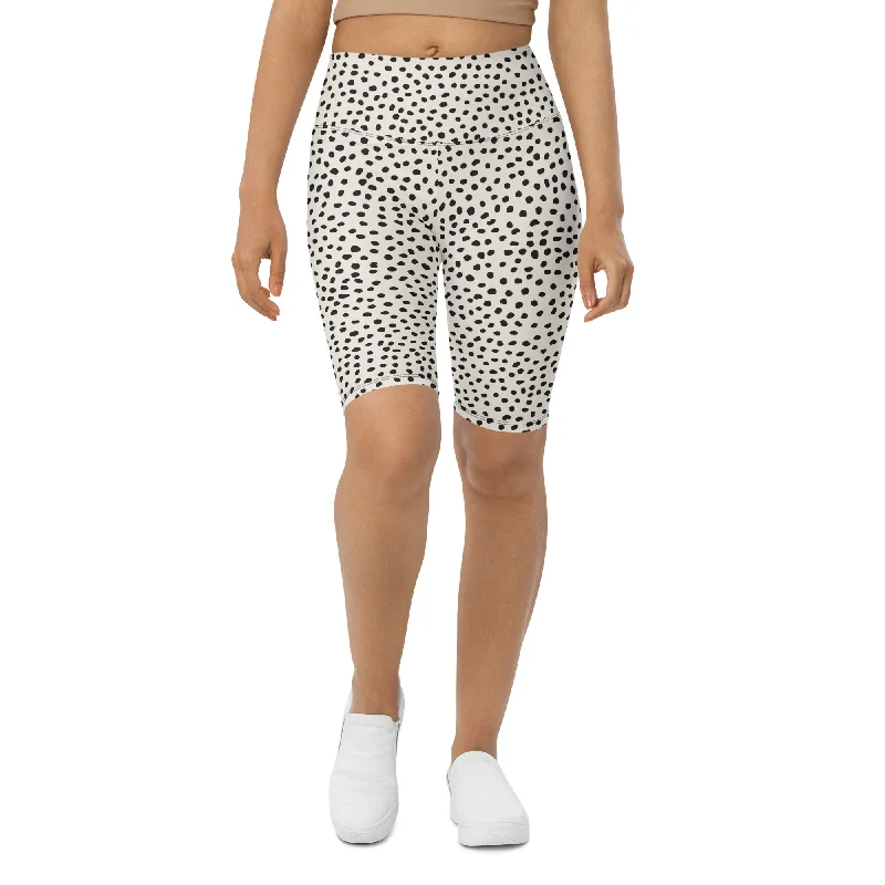 Casual And Casual Beige Polka Dot Pattern Biker Shorts