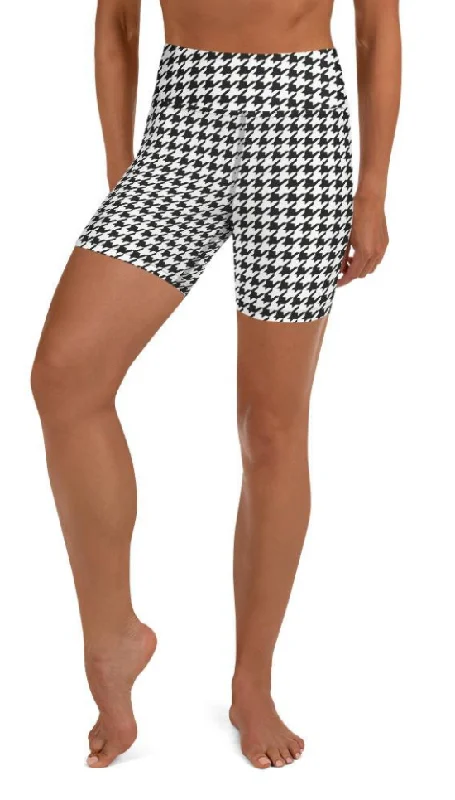 Classic Series Black & White Houndstooth Print Yoga Shorts
