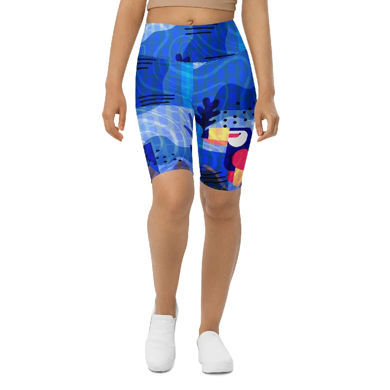 Basic Version Blue Abstract Biker Shorts