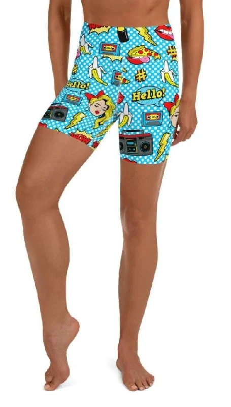 Avant-garde Design Blue Pop Art Pattern Yoga Shorts