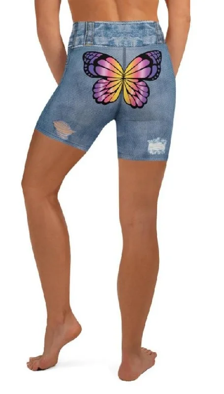Advanced Customization Butterfly Denim Print Yoga Shorts