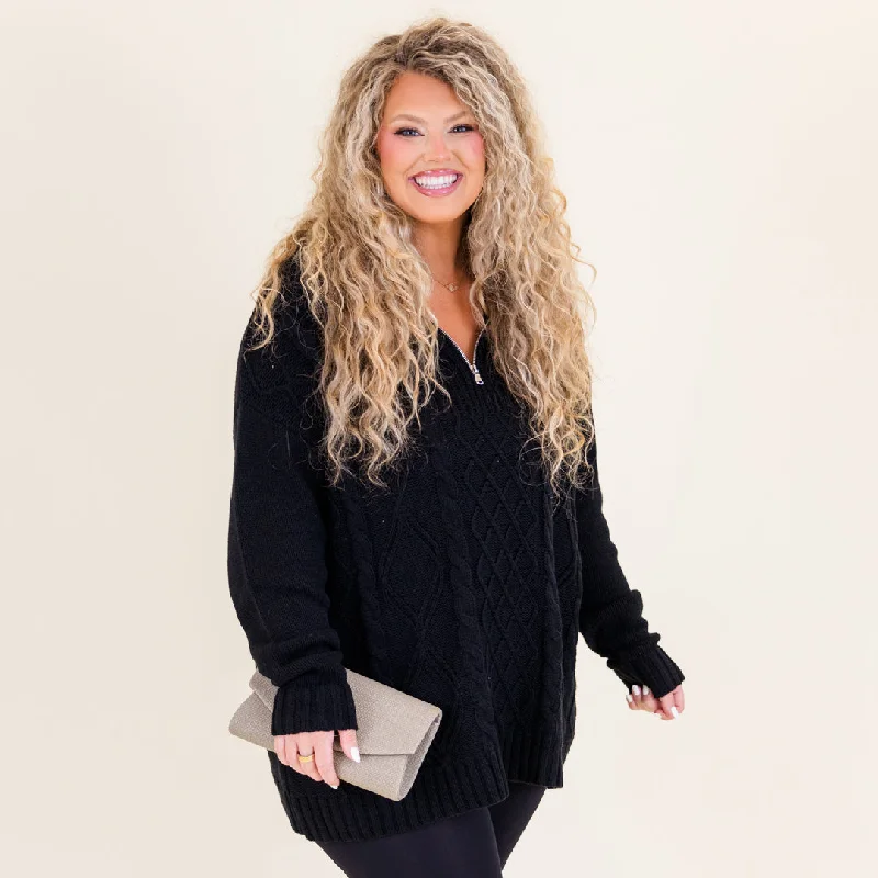 Diamond Series Cable Knit Classic Sweater, Black