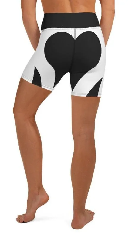Feminine Charm Charcoal Black & White Heart Shaped Yoga Shorts
