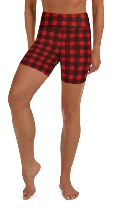 New Products Christmas Buffalo Print Yoga Shorts