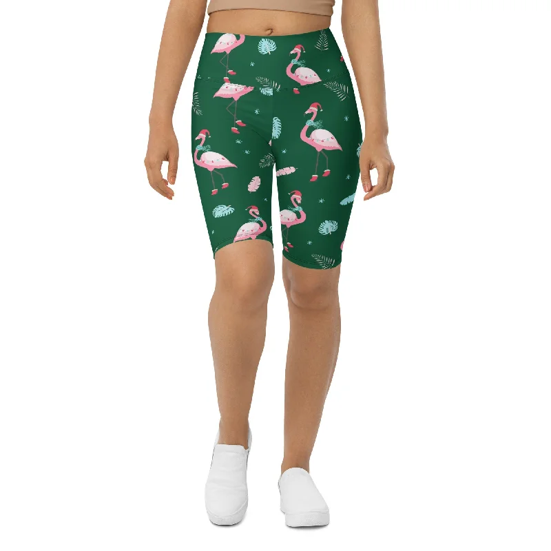 Soft Looks Christmassy Flamingos Biker Shorts
