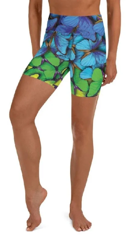 Easygoing Style Colorful Butterflies Yoga Shorts