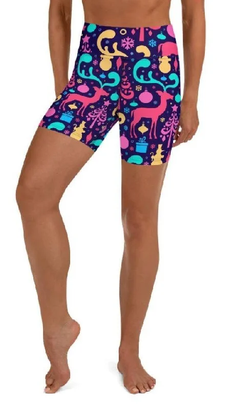 Effortless Style Colorful Christmas Yoga Shorts