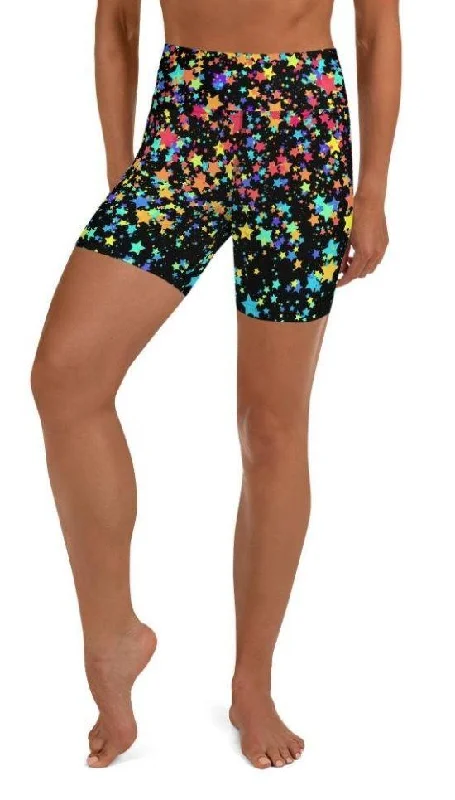 Comfortable Wear Colorful Gradient Stars Yoga Shorts